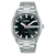 Lorus-Sport-Herrenuhr mit Edelstahlband, schwarzem Zifferblatt und Datumsanzeige