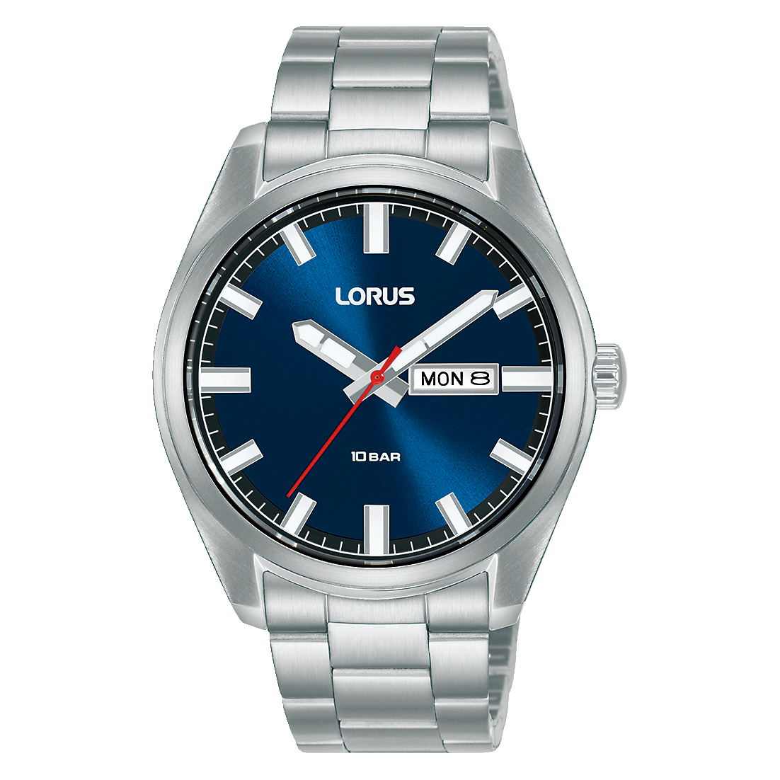 Lorus Herrenuhr mit Edelstahlarmband, dunkelblauem Zifferblatt und Datumsanzeige