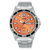 Lorus Sport Herrenuhr mit orangefarbenem Zifferblatt, Metallarmband und schwarzer Lünette