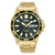 Lorus Herrenuhr mit goldfarbenem Edelstahlband, schwarzem Zifferblatt, Datumsanzeige und 10BAR