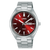Lorus Herrenarmbanduhr mit dunkelrotem Zifferblatt und Edelstahlband, Datumsanzeige