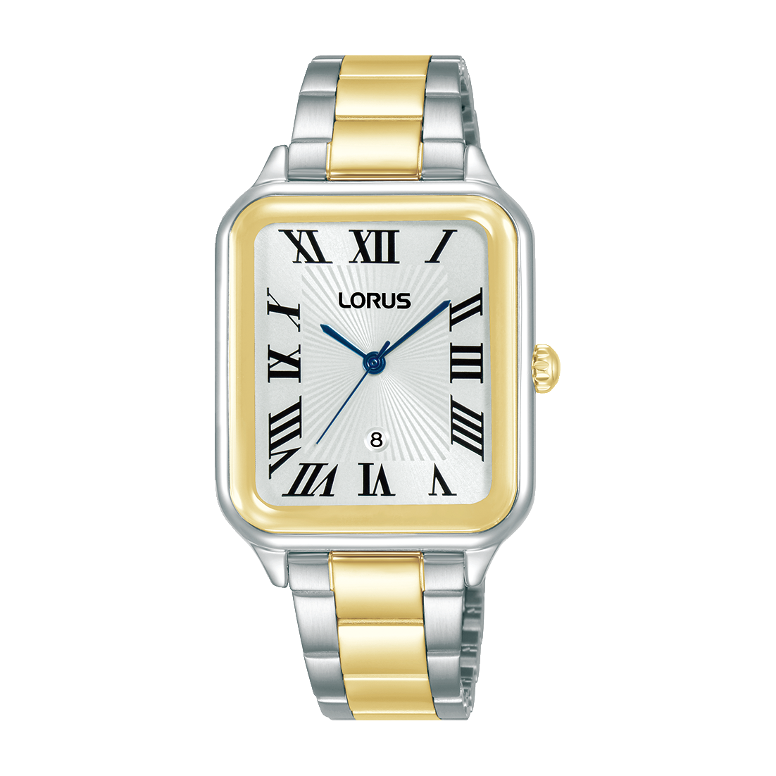 Zweifarbige Damenarmbanduhr mit weißem Zifferblatt und Metallband (gold/silber)