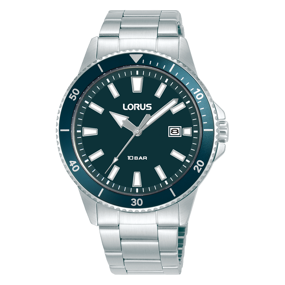 Herrenarmbanduhr Lorus Sport: blaues Zifferblatt, silbernes Edelstahlarmband, Mineralglas