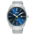 Herrenarmbanduhr mit Edelstahlarmband und blauem Zifferblatt, Datumsanzeige bei 8