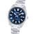 Herren-Armbanduhr Edelstahlband mit blauem Zifferblatt, Stabindizes und Datum bei 3