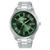 Lorus Herrenuhr mit dunkelgrünem Zifferblatt und silbernem Edelstahlarmband, Mineralglas