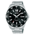 Herrenarmbanduhr mit schwarzem Zifferblatt, Edelstahlband und verschraubter Krone
