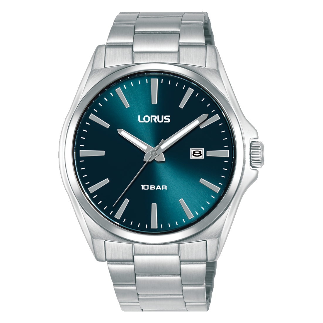 Lorus Herrenarmbanduhr mit dunkelblauem Zifferblatt und Edelstahlband, 10 Bar