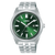 Herrenarmbanduhr mit dunkelgrünem Zifferblatt und Edelstahlband, Datumsfenster bei 8