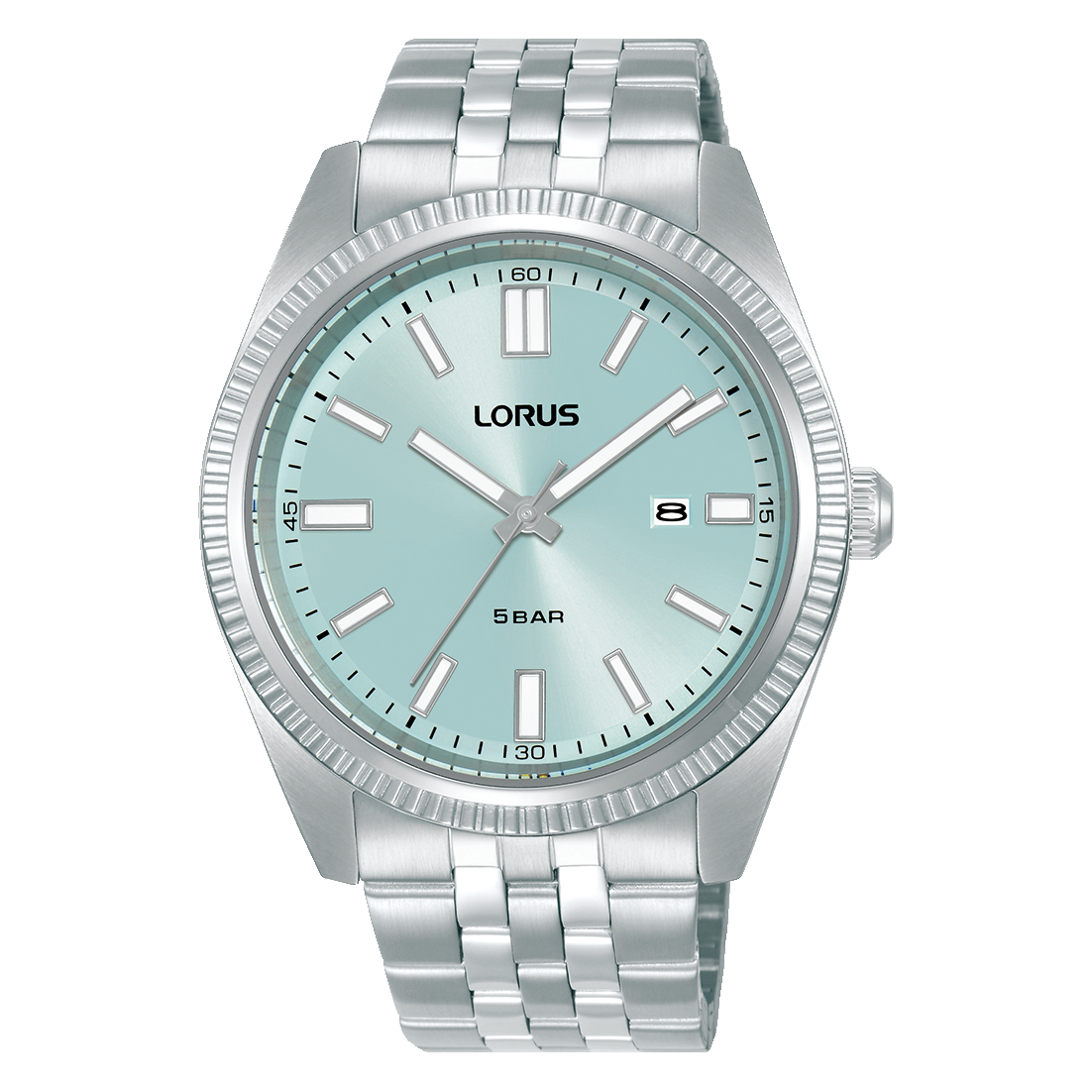 Lorus Herrenuhr mit hellblauem Zifferblatt, Mineralglas und Edelstahlarmband