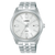 Herrenarmbanduhr mit silberfarbenem Edelstahlarmband, weißem Zifferblatt und Mineralglas
