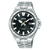 Armbanduhr für Herren von Lorus mit Edelstahlband, schwarzem Zifferblatt und Mineralglas