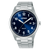 Herrenarmbanduhr mit Edelstahlband, blauem Zifferblatt und Mineralglas, rundem Gehäuse