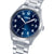 Herrenarmbanduhr mit Edelstahlband und blauem Zifferblatt, Zeitanzeige mit arabischen Zahlen