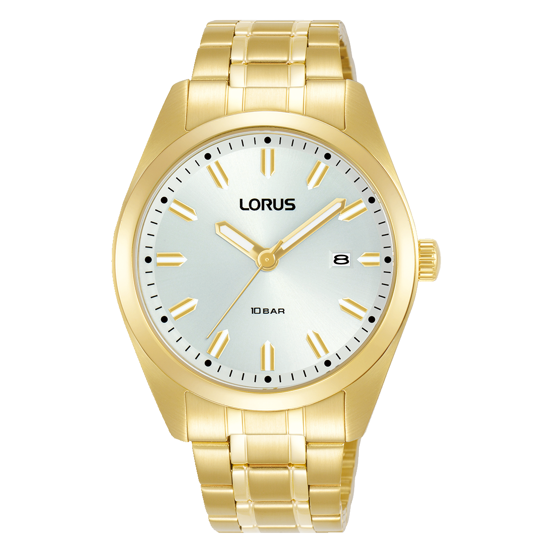 Lorus Herrenuhr mit goldfarbenem Edelstahlarmband und weißem Zifferblatt