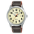 Lorus Herrenuhr mit dunklem Lederband, silbernem Gehäuse und hellem Zifferblatt.