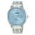 Herrenarmbanduhr mit hellblauem Zifferblatt, silbernem Edelstahlarmband und Mineralglas