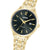Lorus Herrenuhr mit schwarzem Zifferblatt, goldfarbenem Armband und Datum