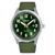 Lorus Herrenuhr mit grünem Zifferblatt, 10 BAR, Mineralglas und khakifarbenem Textilarmband