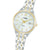 Lorus Damenarmbanduhr, weißes Zifferblatt mit goldenen Zeigern, Edelstahlband