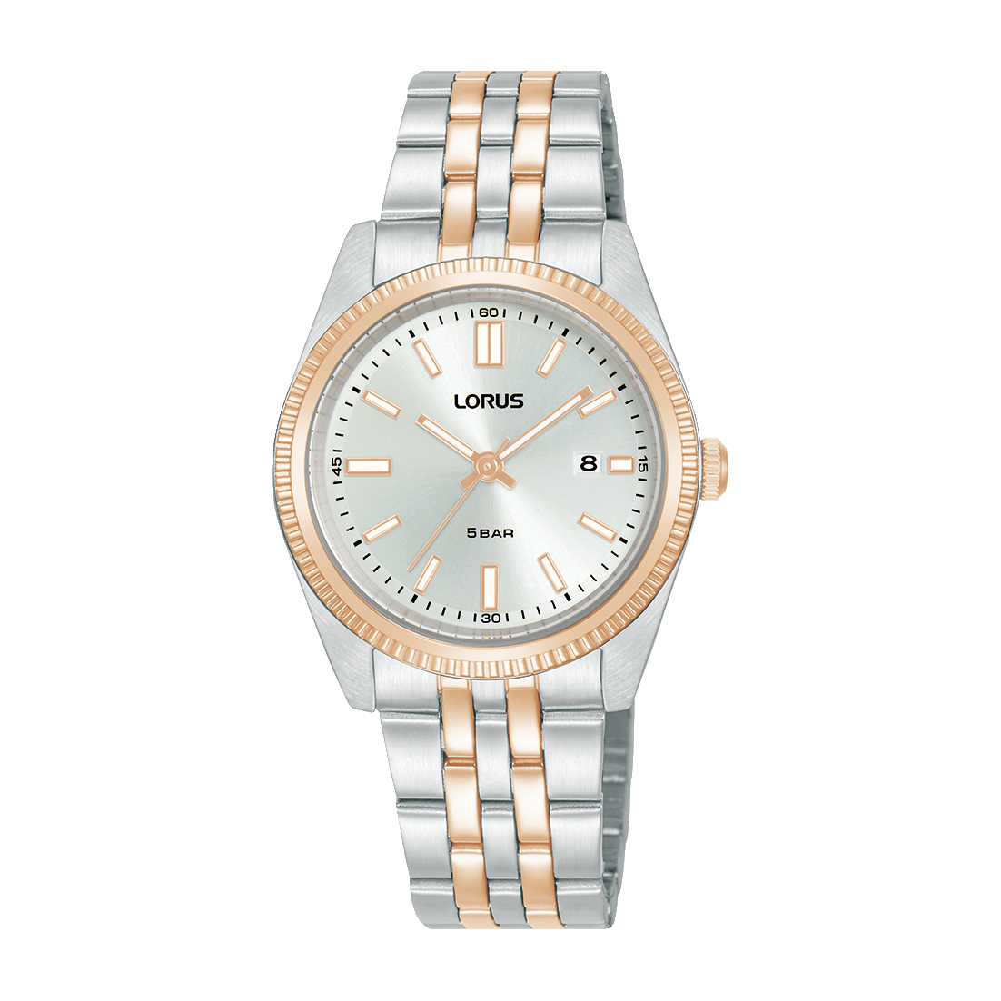 Damenarmbanduhr mit Edelstahlarmband in Silber und Roségold, rundem Zifferblatt