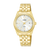 Lorus Damenarmbanduhr mit goldenem Edelstahlarmband und weißem Zifferblatt, Mineralglas