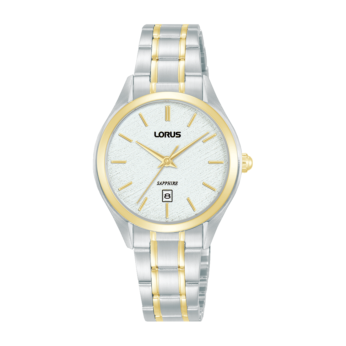 Zweiteilige Damenarmbanduhr mit rundem Zifferblatt, Edelstahl mit Goldton, Saphirglas, analog