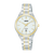 Zweiteilige Damenarmbanduhr mit rundem Zifferblatt, Edelstahl mit Goldton, Saphirglas, analog
