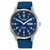 Herren-Automatikuhr mit blauem Zifferblatt und dunkelblauem Nylonarmband, rundes Stahlgehäuse