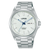 Lorus-Sportsuhr mit silbernem Metallarmband, weißem Zifferblatt, blauen Zeigern und Datum