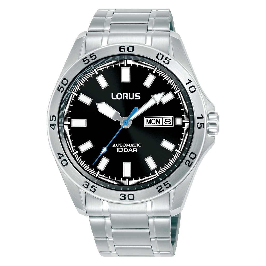 Herren-Armbanduhr mit schwarzem Zifferblatt, Stahlband und Datumsanzeige