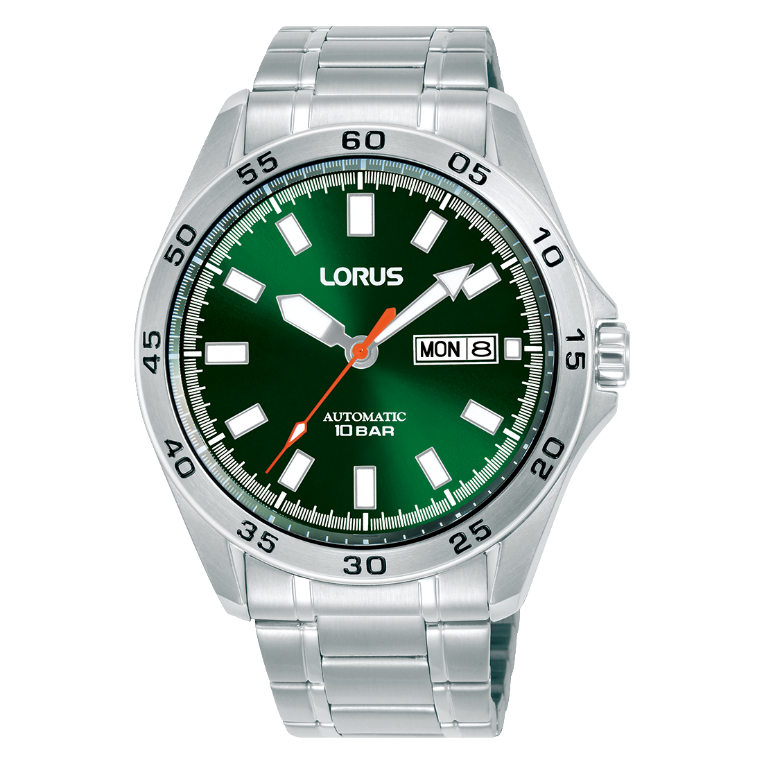Herrenarmbanduhr mit dunkelgrünem Zifferblatt, Automatik, Datum & Wochentag, Edelstahlband