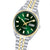 Herrenarmbanduhr mit grünem Zifferblatt, goldenen Indexen, Datum „MON 8“, zweifarbig