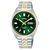 Herrenarmbanduhr mit dunkelgrünem Zifferblatt, goldfarbenen Akzenten, Datum „MON 8“