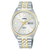 Herrenarmbanduhr mit silbernem und goldfarbenem Metallband, weißem Zifferblatt, Datumsanzeige