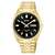 Goldfarbene Herrenuhr mit schwarzem Zifferblatt, Datumsanzeige und Edelstahlarmband