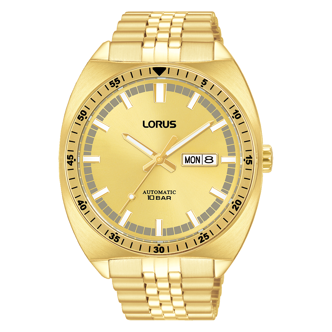 Lorus Sport Herren-Armbanduhr Gold mit Automatik, 10 BAR und Datumsanzeige