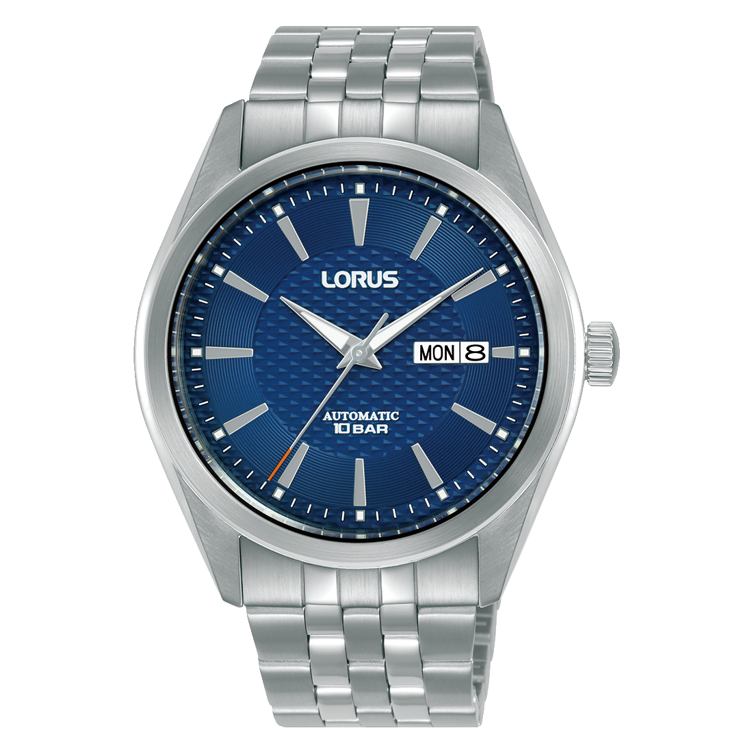 Lorus Classic Herrenuhr mit dunklem Sunray-Zifferblatt, Edelstahlband, Automatik & Datum