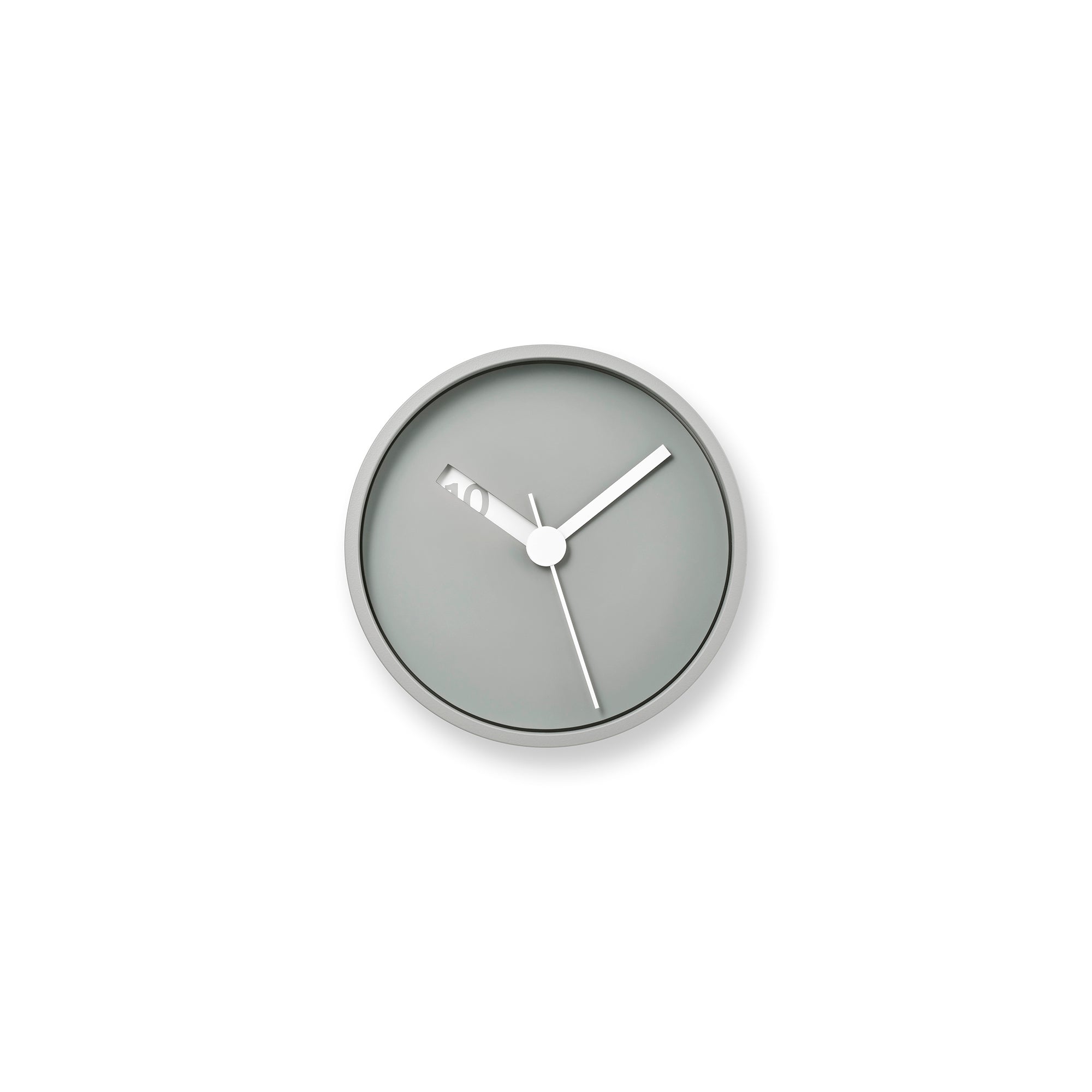 Runde analoge Wanduhr in Grau mit klaren weißen Zeigern und schmalem Rand
