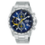 Stahl-Armbanduhr für Herren mit Chronograph, blau-gelbem Zifferblatt und Metallband