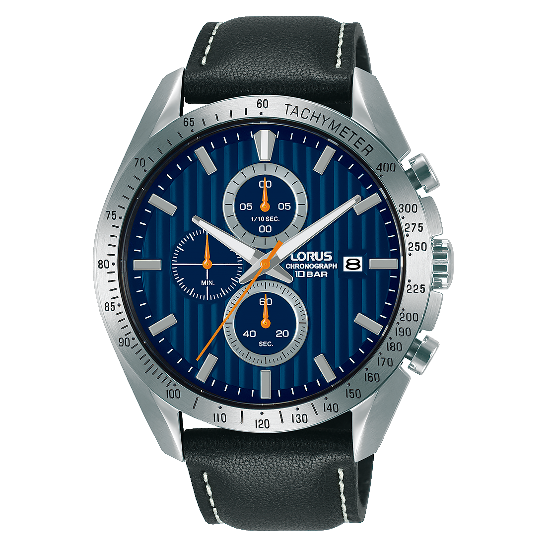 Lorus Herren-Chronograph mit dunkelblauem Zifferblatt, Edelstahlgehäuse und Lederband