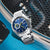 Lorus Herren-Chronograph-Armbanduhr, blaues Zifferblatt mit Chrono-Drückern, Stahlband