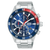 Herren-Chronograph-Armbanduhr mit blauem Zifferblatt und silbernem Edelstahlarmband