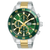 Herren-Chronograph-Armbanduhr mit dunklem grünem Zifferblatt und zweifarbigem Metallband