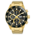 Herren-Armbanduhr mit Chronograph, goldfarbenem Edelstahlband und schwarzem Zifferblatt