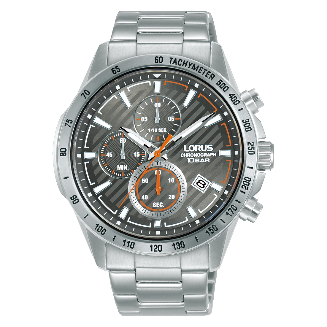 Herren-Chronograph Armbanduhr mit silberfarbenem Metallband und silbernem Gehäuse
