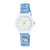 Lorus Kinderuhr, hellblaues Stoffarmband mit Cartoon-Motiv, rundes weiß-blaues Zifferblatt