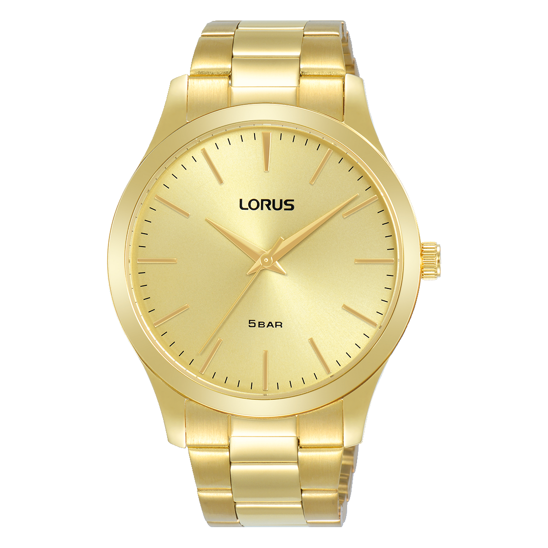 Lorus Herrenarmbanduhr mit champagnerfarbenem Zifferblatt und Metallarmband, rundes Gehäuse