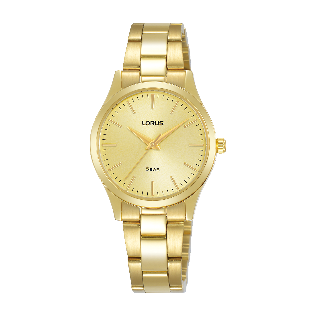 Damenarmbanduhr mit champagnerfarbenem Zifferblatt und Edelstahlarmband, vergoldetem Look