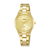 Damenarmbanduhr mit champagnerfarbenem Zifferblatt und Edelstahlarmband, vergoldetem Look